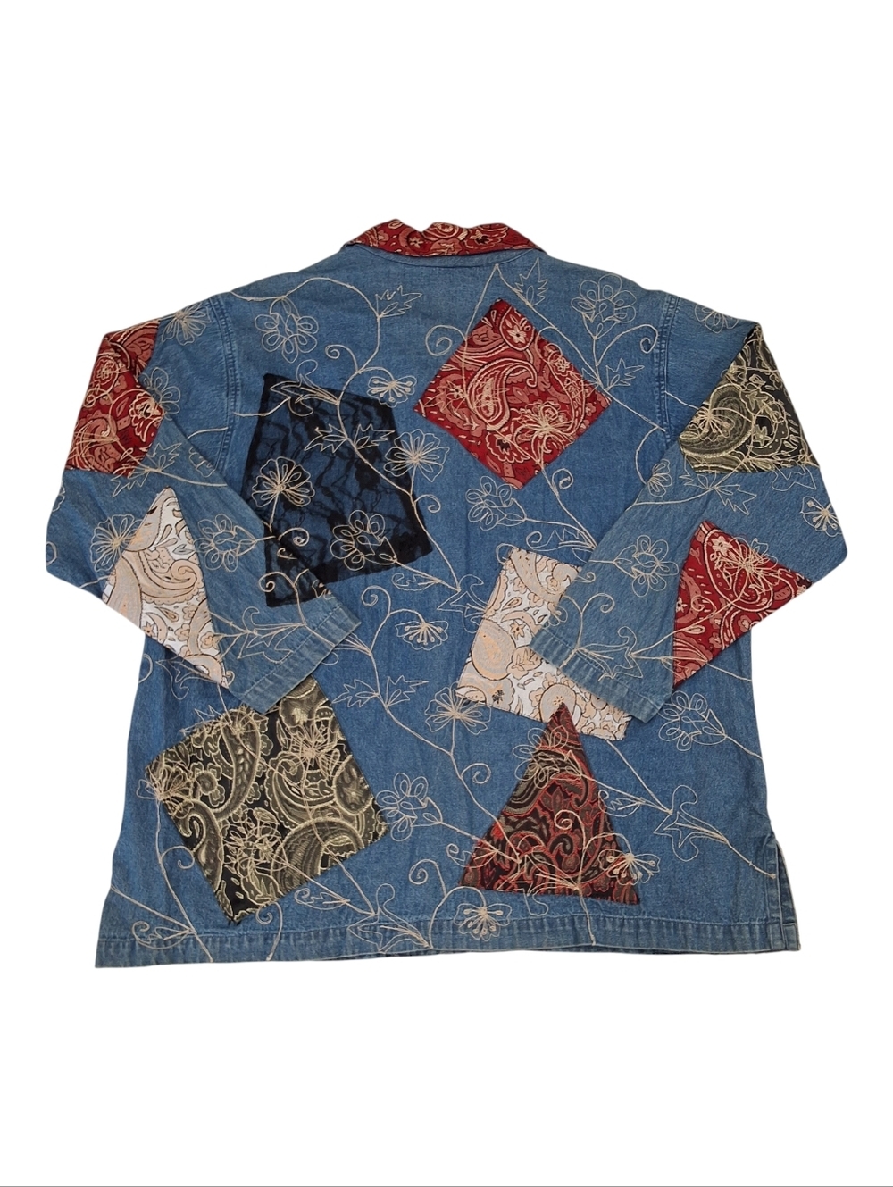 Sara Studio~Womens VTG Patchwork Embroidery Denim Jean Chore Jacket~Barn Coat~2X - Picture 5 of 10